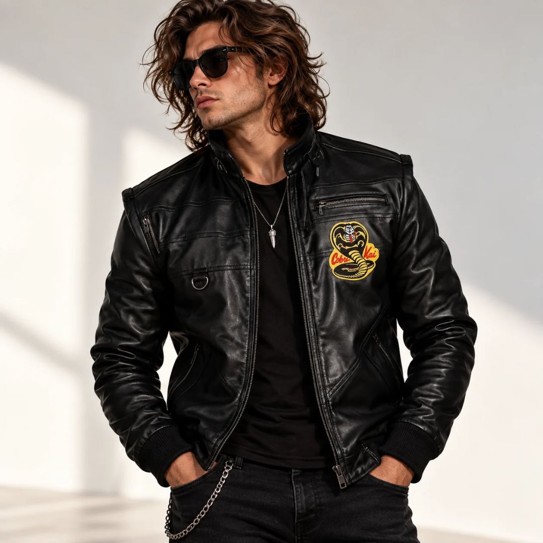 Cobra Kai Johnny Black Leather Bomber Jacket
