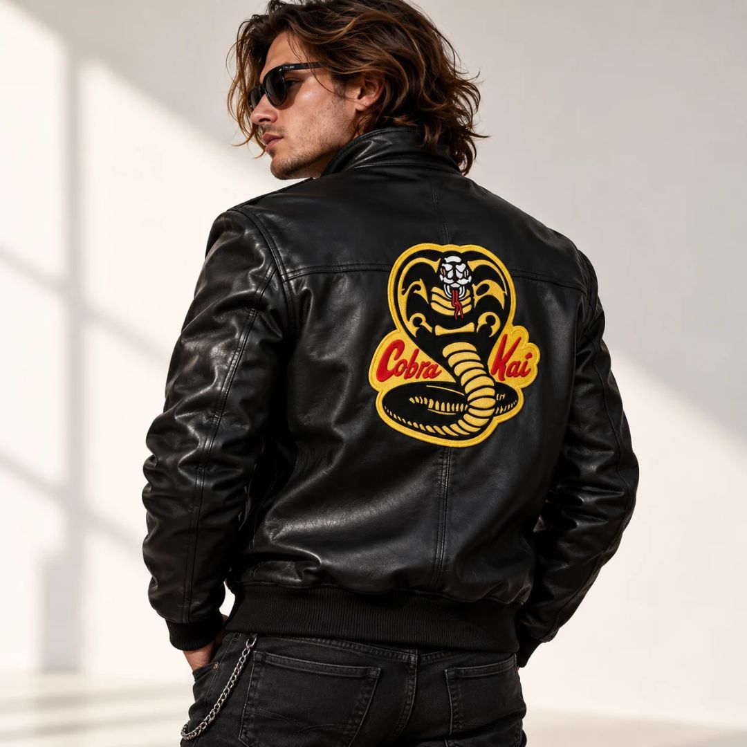 Cobra Kai Johnny Lawrence Inspired Black Leather Bomber Jacket