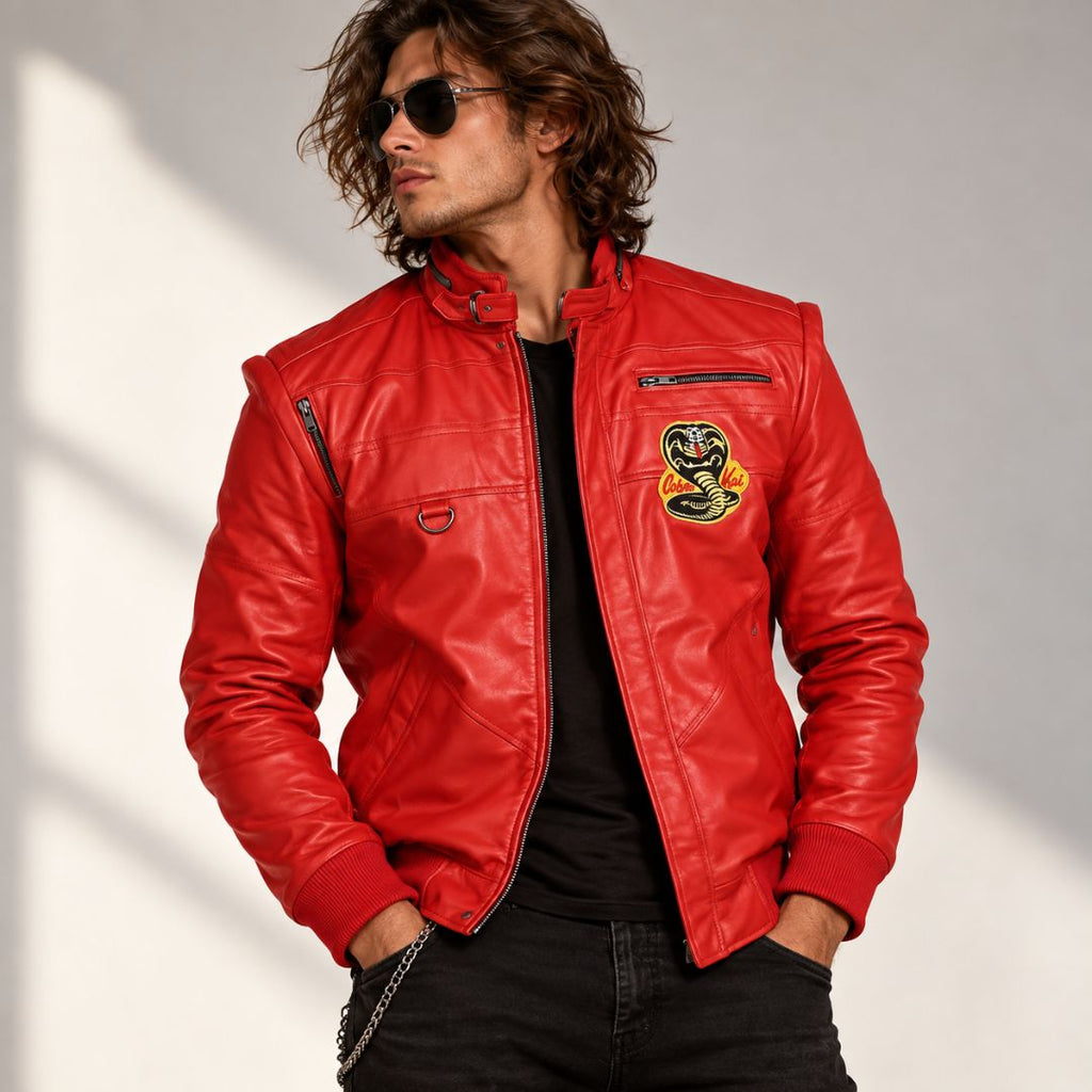 Cobra Kai Red Leather Bomber Jacket