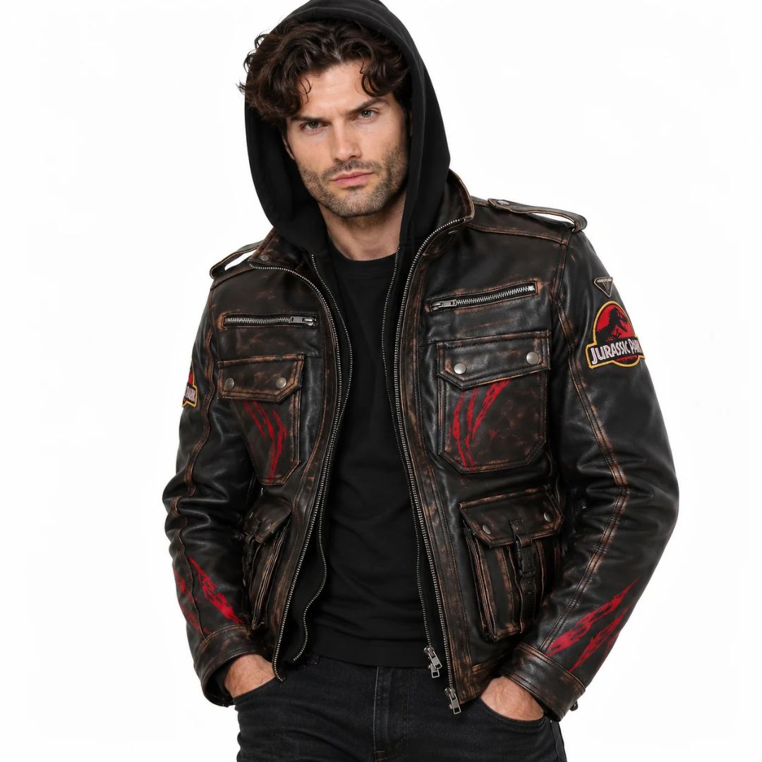 Lost World Dinosaur Adventure Men's Distressed Leather Jacket