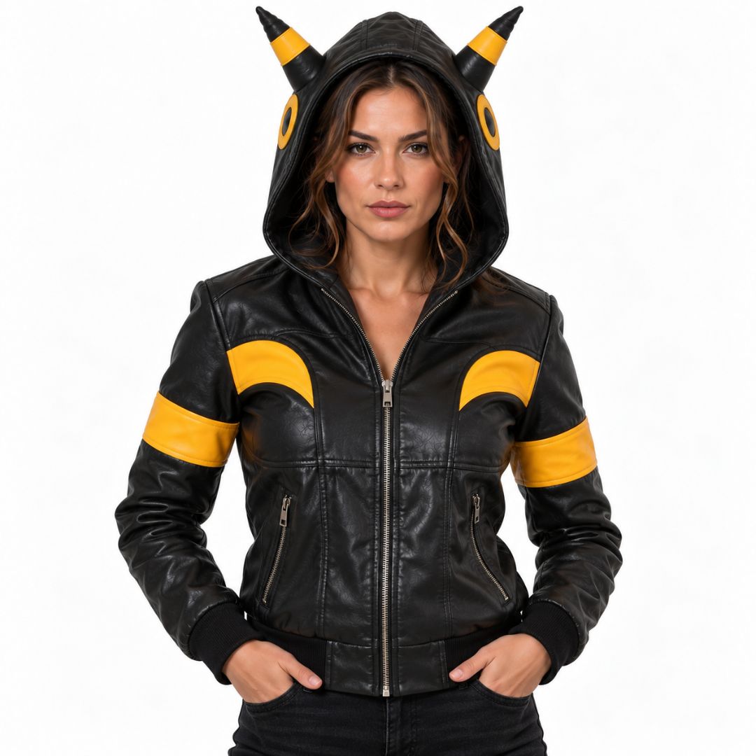 Moonbreon Midnight Eclipse Hooded Women's Leather Jacket