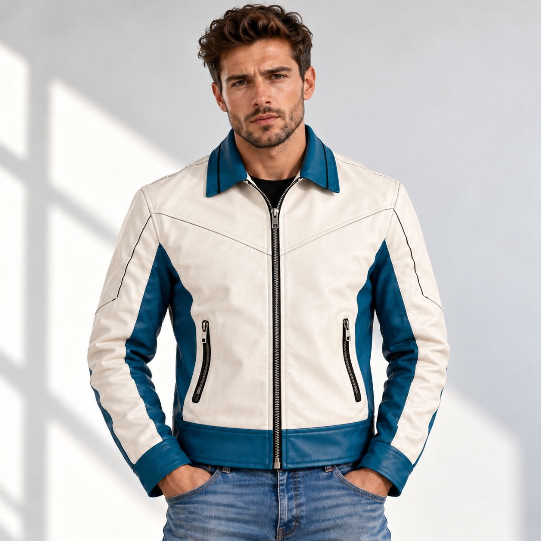 Pedro Pascal Reed Richards Mr Fantastic White & Blue Leather Jacket