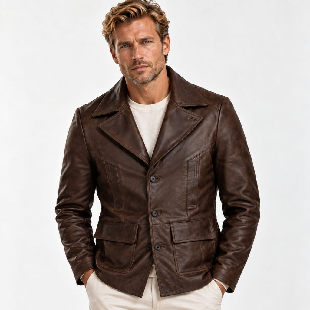 Johnny Depp Donnie Brasco Espresso Brown Leather Blazer