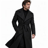 Black belted long coat for men inspired by Paul Atreides in Dune