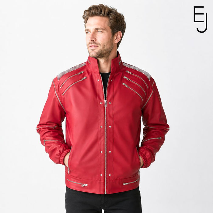 Michael Jackson Beat It red leather jacket - front zipper detail