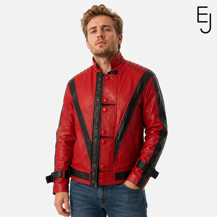 Michael Jackson Thriller jacket - red leather with black diagonal stripes