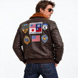 Top Gun Maverick-inspired brown leather flight jacket, alternate angle
