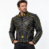 Black and yellow leather biker jacket for men inspired by X-Men Wolverine